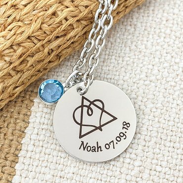 Adoption Symbol Birthstone Necklace - Back can be Personalized
